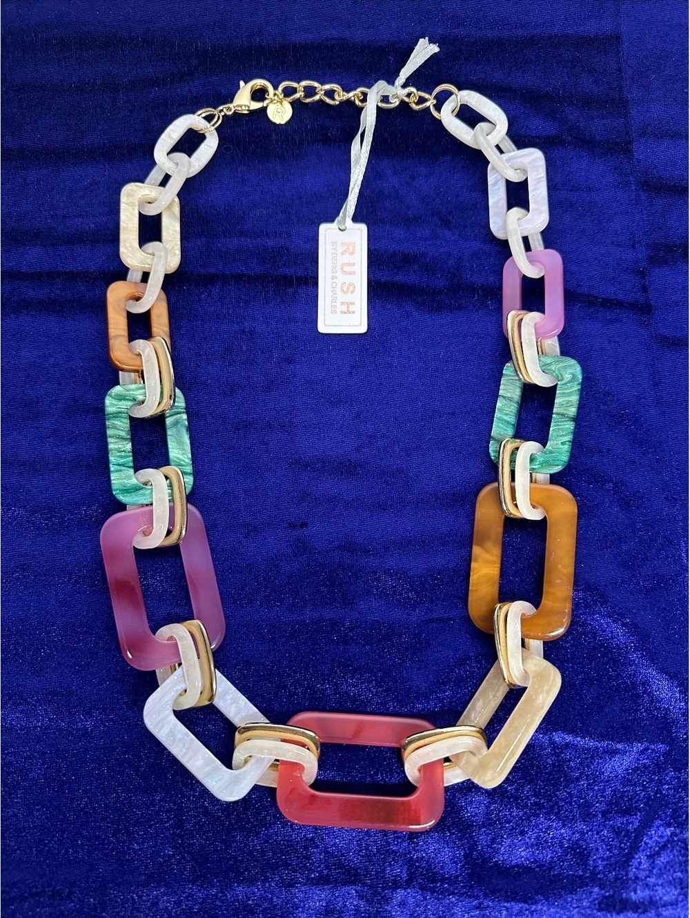 Rush by Denis and Charles Multicolored Lucite Chain Link Necklace Brand New